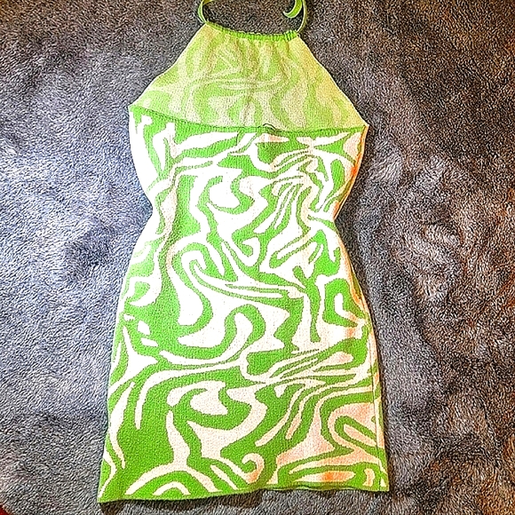 Love + Harmony Small Halter Mini Dress Green White Knit Retro - Picture 2 of 6